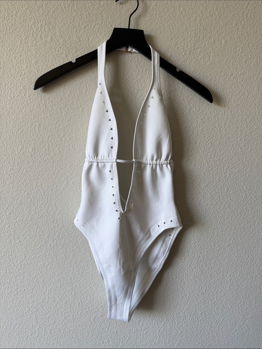 GIGI C White Halter One-Piece Swimsuit with Plunging V